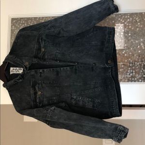 Acid wash black denim jacket